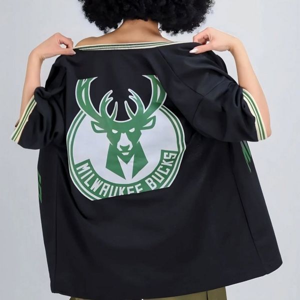 Футболка в бейсбольном стиле с логотипом Milwaukee Bucks на пуговицах, чёрная, мужская S 140195 140195 фото