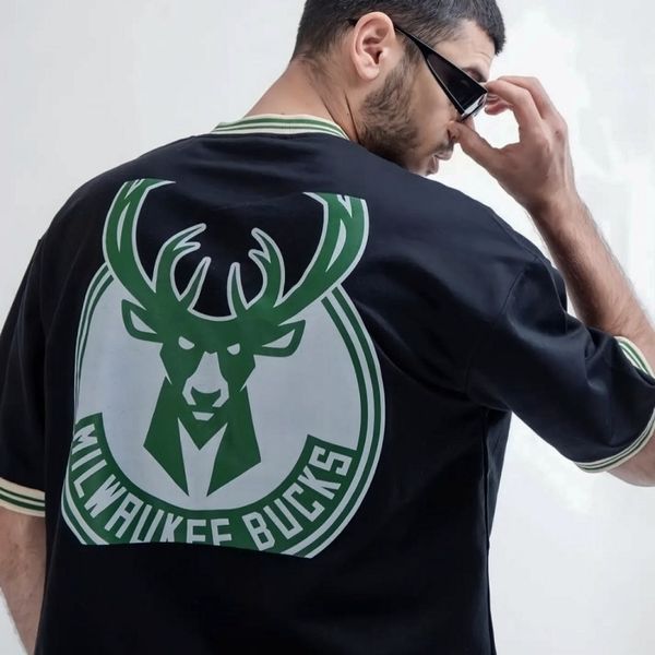 Футболка в бейсбольном стиле с логотипом Milwaukee Bucks на пуговицах, чёрная, мужская S 140195 140195 фото