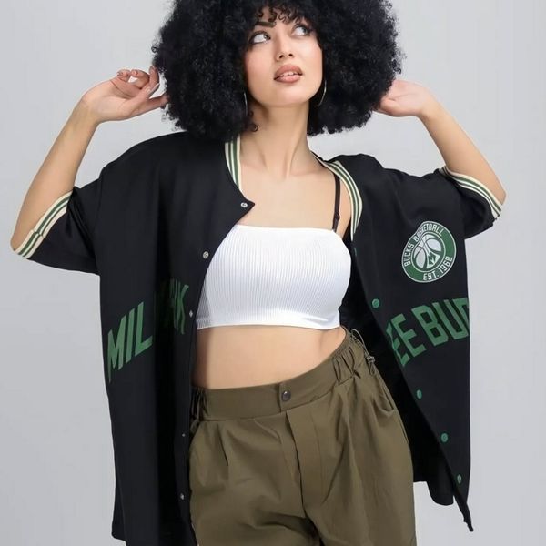 Футболка в бейсбольном стиле с логотипом Milwaukee Bucks на пуговицах, чёрная, мужская S 140195 140195 фото