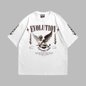 Футболка Evolution angel с принтом ангела и надписью, белая, унисекс S-M 140403 140403 фото