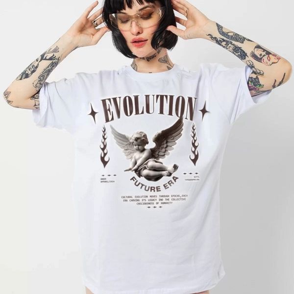 Парні футболки Evolution angel з принтом ангела і написом, унісекс Білий S + Білий S 140403 + 140403 140403+140407 фото