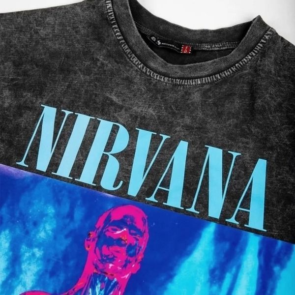Футболка Nirvana с арт-принтом в розово-синем стиле, графитовая, унисекс, ONE SIZE 140107 140107 фото