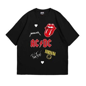 Футболка жіноча з принтами рок-груп Metallica, AC/DC, Nirvana, Pink Floyd та Rolling Stones, чорна, S-M, 140011 140011 фото