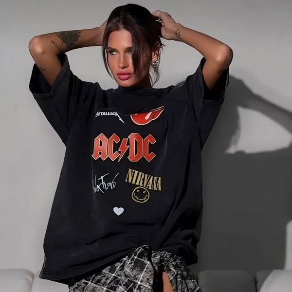 Футболка женская с принтами рок-групп Metallica, AC/DC, Nirvana, Pink Floyd и Rolling Stones, черная, S-M, 140011 140011 фото