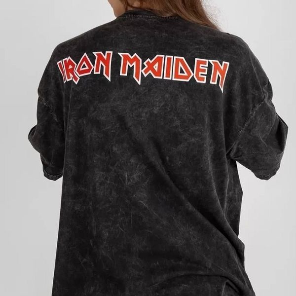 Футболка Iron Maiden з вогненним принтом "The Number of the Beast" виварена, графітова, унісекс, ONE SIZE, 140063 140063 фото