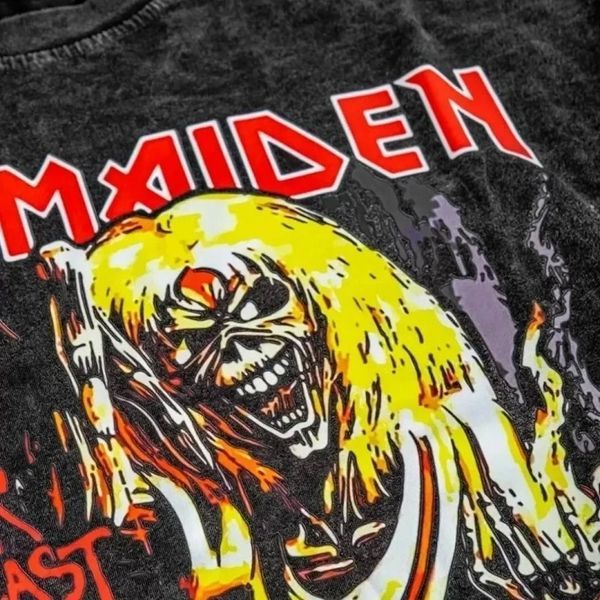 Футболка Iron Maiden з вогненним принтом "The Number of the Beast" виварена, графітова, унісекс, ONE SIZE, 140063 140063 фото