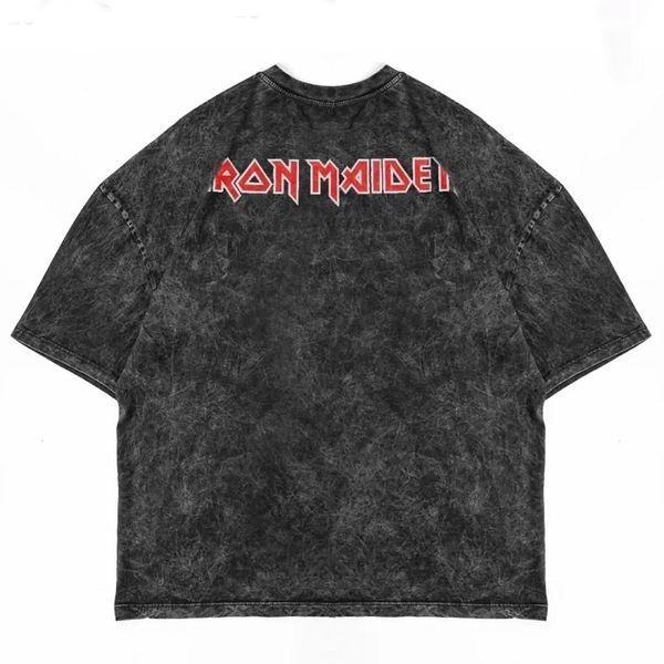 Футболка Iron Maiden з вогненним принтом "The Number of the Beast" виварена, графітова, унісекс, ONE SIZE, 140063 140063 фото