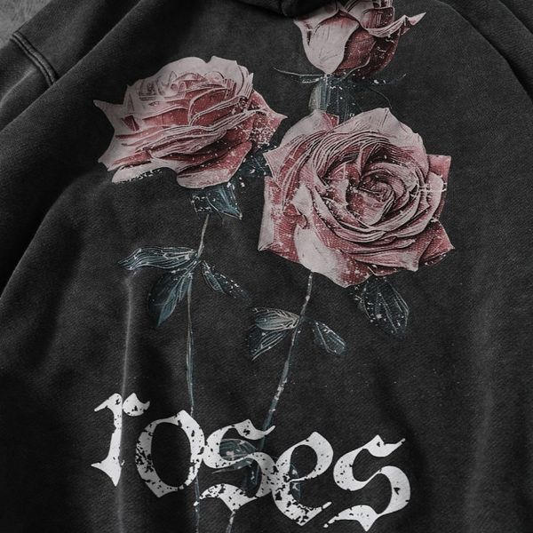 Худи Guns N' Roses с принтом роз и надписью, вываренное тёмно-серое, унисекс S 140213 140213 фото