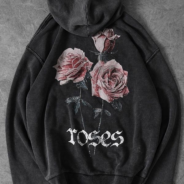 Худи Guns N' Roses с принтом роз и надписью, вываренное тёмно-серое, унисекс S 140213 140213 фото