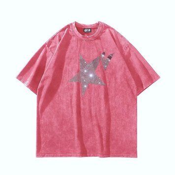 Футболка женская Star с блестящим принтом со стразами, розовая ONE SIZE 140363 140363 фото