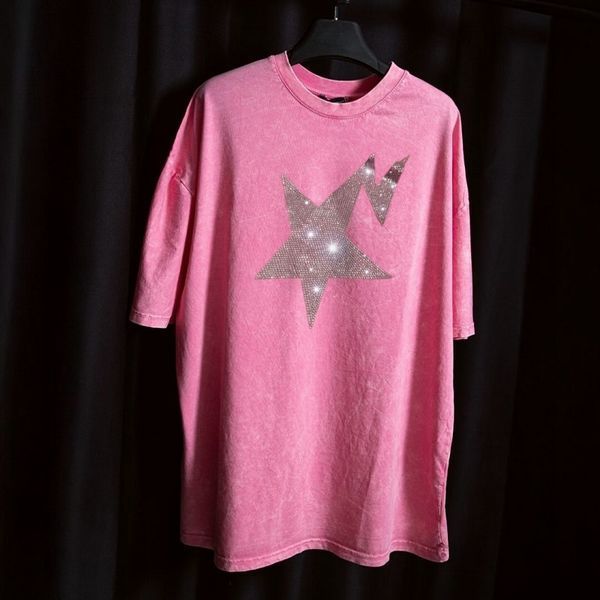 Футболка жіноча Star з блискучим принтом зі стразами, рожева ONE SIZE 140363 140363 фото