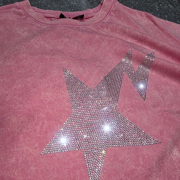 Футболка жіноча Star з блискучим принтом зі стразами, рожева ONE SIZE 140363 140363 фото