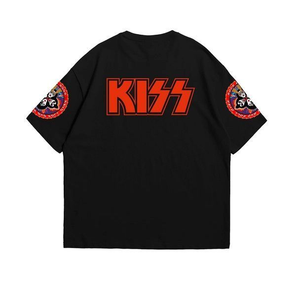 Футболка KISS з принтом Джина Симмонса і логотипом на рукавах, чорна, унісекс S-M 140419 140419 фото