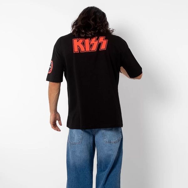 Футболка KISS з принтом Джина Симмонса і логотипом на рукавах, чорна, унісекс S-M 140419 140419 фото