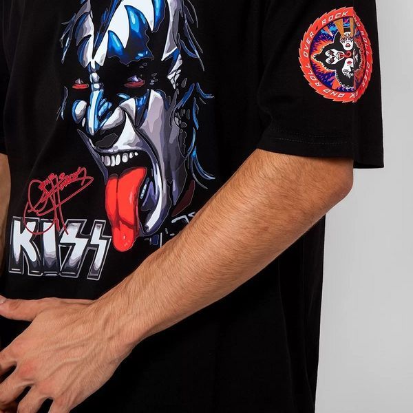 Футболка KISS з принтом Джина Симмонса і логотипом на рукавах, чорна, унісекс S-M 140419 140419 фото