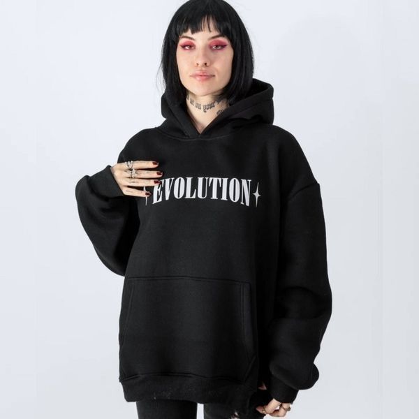 Худі Evolution з білим написом, чорне, унісекс S-M 8880000001003 фото