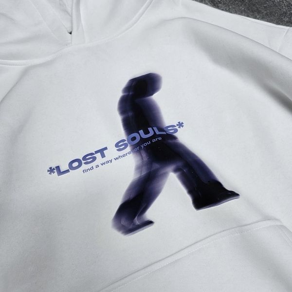 Худи Lost Souls, белое с черным и голубым принтом унисекс S-M 8880000000981 фото