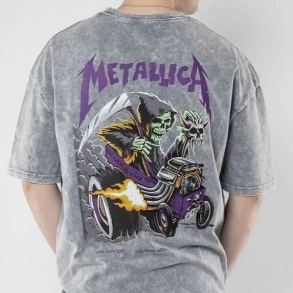 Футболка Metallica з фіолетовим принтом "Скелет на хот-роді", світло-сіра, унісекс, ONE SIZE, 140075 140075 фото