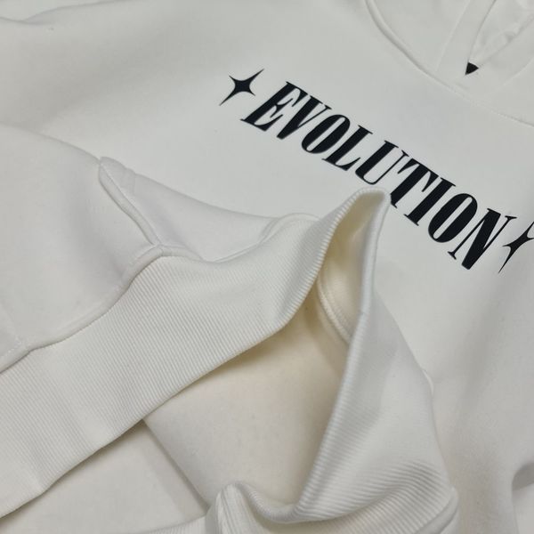 Худі з ангелом та написом "Evolution", біле з чорним принтом, унісекс S-M 140225 140225 фото