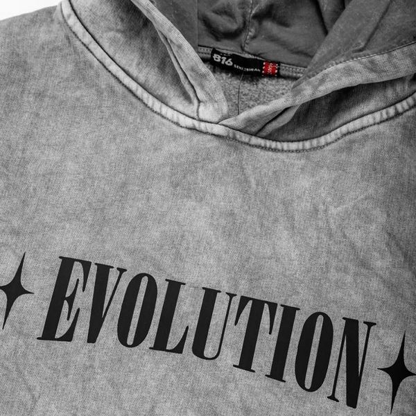 Худи с ангелом и надписью "Evolution", вываренное светло-серое, унисекс S-M 140227 140227 фото