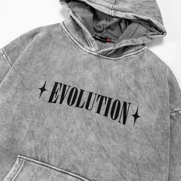 Худи с ангелом и надписью "Evolution", вываренное светло-серое, унисекс S-M 140227 140227 фото