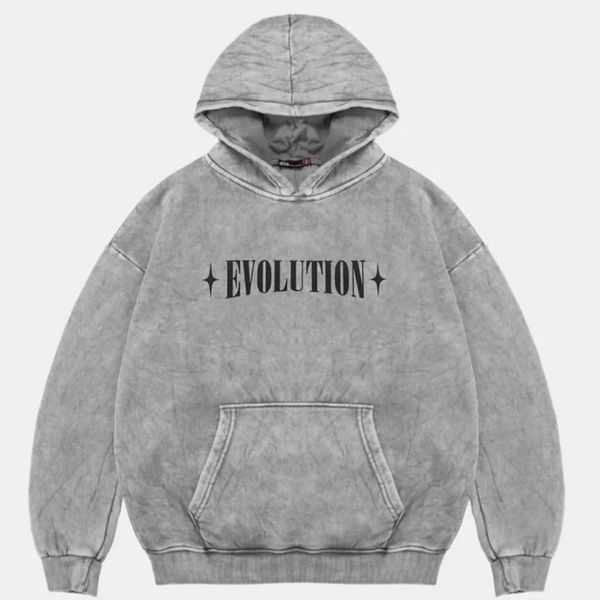 Худи с ангелом и надписью "Evolution", вываренное светло-серое, унисекс S-M 140227 140227 фото