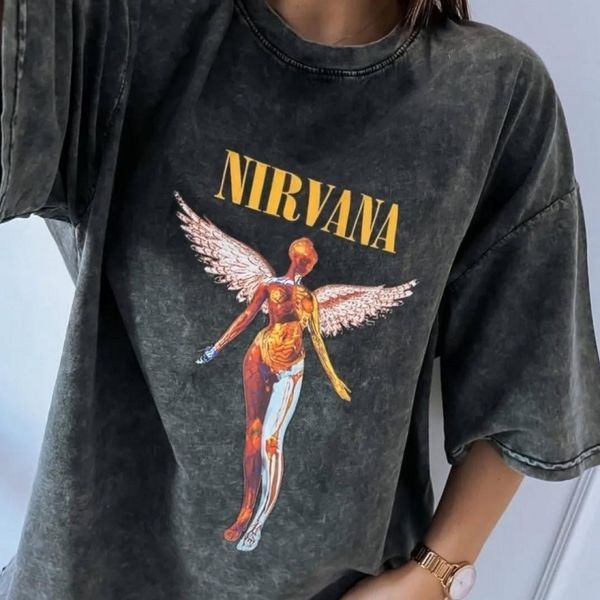 Парні футболки Nirvana з принтом ангела "In Utero", унісекс Темно-сірий S + Темно-сірий S 140111 + 140111 140111+140115 фото