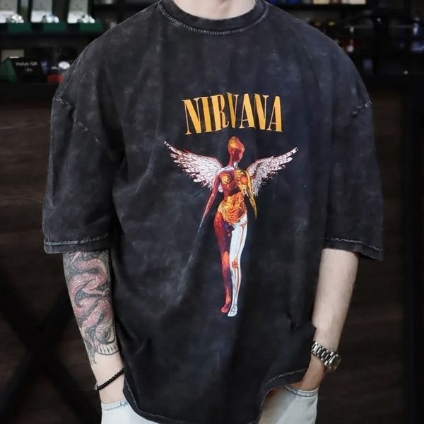 Парні футболки Nirvana з принтом ангела "In Utero", унісекс Темно-сірий S + Темно-сірий S 140111 + 140111 140111+140115 фото