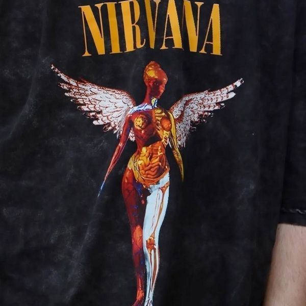 Парні футболки Nirvana з принтом ангела "In Utero", унісекс Темно-сірий S + Темно-сірий S 140111 + 140111 140111+140115 фото