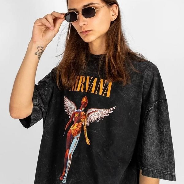 Парні футболки Nirvana з принтом ангела "In Utero", унісекс Темно-сірий S + Темно-сірий S 140111 + 140111 140111+140115 фото