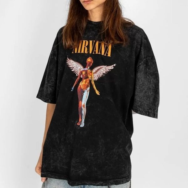 Парні футболки Nirvana з принтом ангела "In Utero", унісекс Темно-сірий S + Темно-сірий S 140111 + 140111 140111+140115 фото
