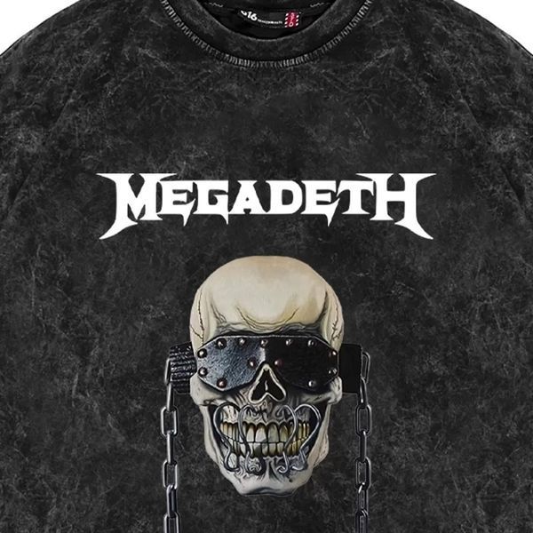 Футболка Megadeth з черепом в кайданах, виварена, графіт, унісекс ONE SIZE 140431 140431 фото