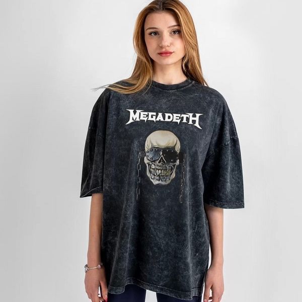 Футболка Megadeth з черепом в кайданах, виварена, графіт, унісекс ONE SIZE 140431 140431 фото