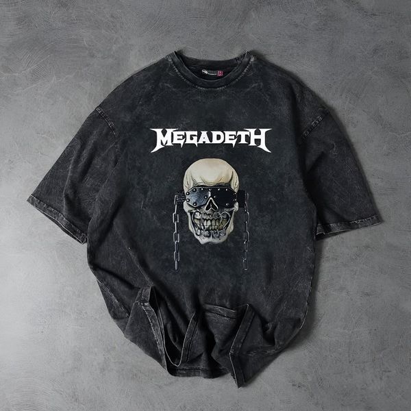 Футболка Megadeth з черепом в кайданах, виварена, графіт, унісекс ONE SIZE 140431 140431 фото