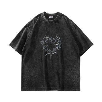 Футболка с принтом "Сердца в колючках", винтажный графит, унисекс ONE SIZE 140387 140387 фото
