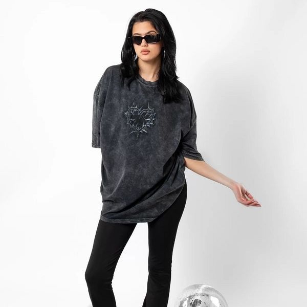 Футболка с принтом "Сердца в колючках", винтажный графит, унисекс ONE SIZE 140387 140387 фото