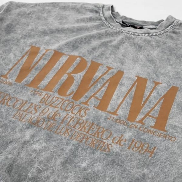 Футболка Nirvana с коричневым винтажным принтом, вываренная серая, унисекс, ONE SIZE 140099 140099 фото
