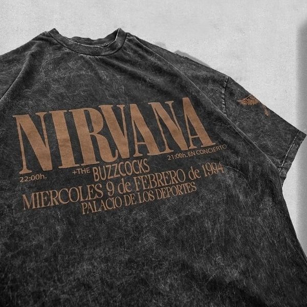 Футболка Nirvana з коричневим концертним принтом, виварена темно-сіра, унісекс, ONE SIZE 140103 140103 фото